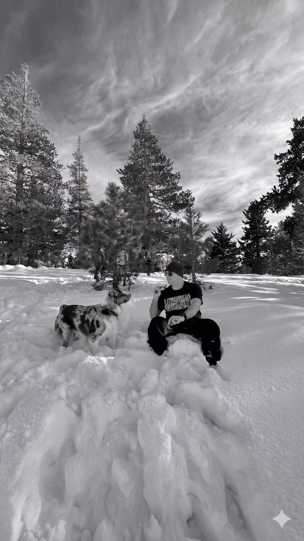 Gustavo Girard with his Australian Shepherd in the Sierra Nevada
